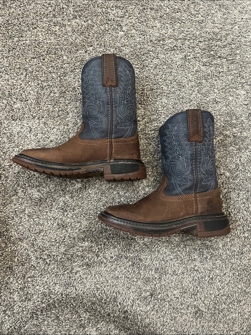 Rocky Brown Leather Work Boots with Navy Shaft